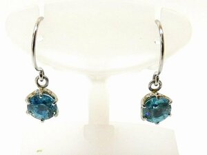  beautiful goods natural blue zircon 0.91ct 0.72ct# platinum Pt900 earrings lady's hiro Miyama *6E