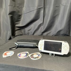 SONY ソニー Playstation Portable PSP-3000 本体 動作確認済み 初期化済 ホワイト ケース ソフト3本付き ぷよぷよ7 モンハン 他 1