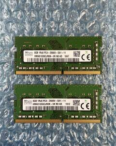 SKhynix 8GB×2 sheets total 16GB DDR4 PC4-2666V-SA1-11 used Note PC for memory [NM-316]