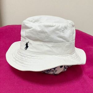 me.美品★バケットハット【Polo by Ralph Laurenポロ　ラルフローレン】帽子★57㎝位★綿100％★白★送料185円