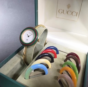 1 иен аукцион утиль GUCCI 11/12.2 Gucci перемена оправа часы 11 цвет наручные часы кварц Gold женский 