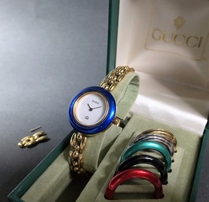  утиль 1 иен аукцион GUCCI 11/12.2 Gucci перемена оправа часы 6 цвет наручные часы кварц белое золото женский 
