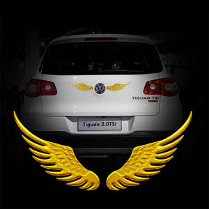エンブレム 車 ステッカー 羽 翼 パーツ カー用品 3D アクセサリー ロゴ マーク バックドア 外装 色ゴールド 送料無料