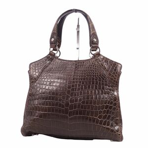 美品 クロコダイル CROCODILE バッグ ハンドバッグ トートバッグ マットクロコ ワニ革 カバン レディース ブラウン cf05ds-rm04f10321