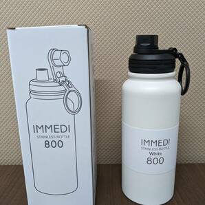 新品 水筒 イミディ ボトル 800ml ホワイト 保冷 保温 氷が入れやすい 洗いやすい 広口 直飲みタイプ 取っ手付き 表面滑りにくく加工