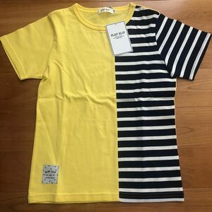 未使用SLAP SLIP 切り替え半袖Tシャツ イエローボーダー 140