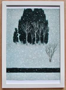  東山魁夷 「雪降る」 印刷物 画集画 A4新品額入り