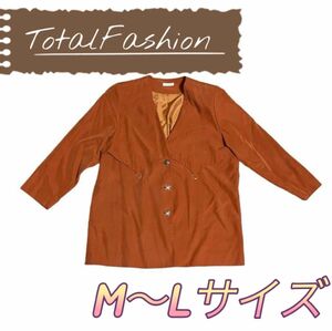 Total Fashion レディースコート ノーカラーコート ハーフコート M 長袖 古着 ノーカラー