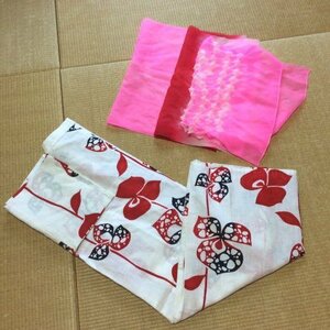 早い者勝ち！1800円女の子用小ども浴衣と帯セット【単衣】【洗える着物】