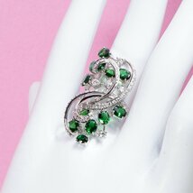 豪華なグリーンガーネットxダイヤモンド ホワイトゴールド製リング Green Garnet G3.66 D0.99 K18WG 15号_画像10