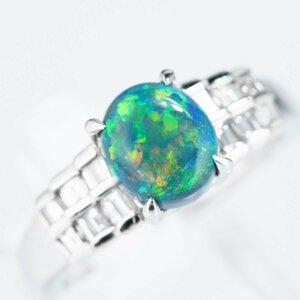 希少なオパール層が厚い高さのあるブラックオパールxダイヤモンド プラチナ製リング Black Opal O1.79 D 0.41 Pt900 12.5号