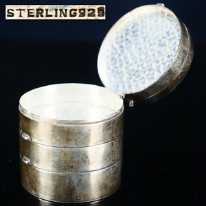 【治】純銀製（sterling925）　四段ピルケース☆銀重71g　ボンボニエール　宝石箱　蓋物　金平糖入　小物入　蓋物　AU322