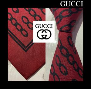 【GGブラックチェーン】オールドグッチ　ワイドネクタイ　GUCCI