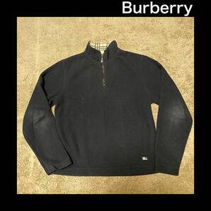 【年代物】『BURBERRY』裏地ノバチェックハーフジップフリースM ホースロゴ　デナリジャケット　ポリエステル 