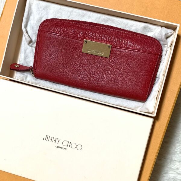 JIMMY CHOO:ラウンドファスナー長財布 レディース長財布 ジミーチュウ レディース 長財布 レッド ラウンドファスナー