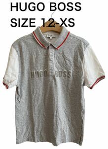 【送料無料】中古 HUGO BOSS ヒューゴボス キッズ 子供 ポロシャツ SLIM FIT スリムフィット ロゴ グレー サイズ 12-XS