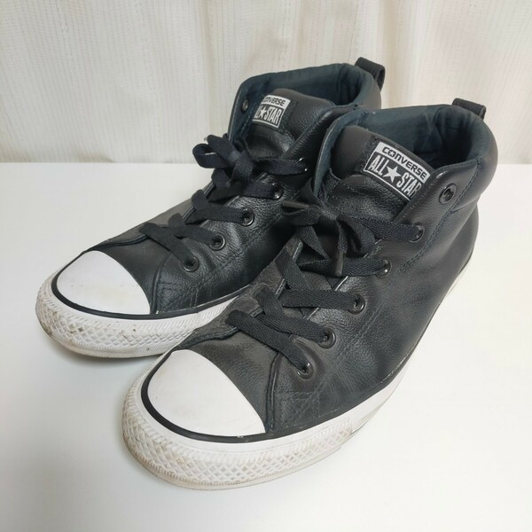 Converse コンバース Chuck Taylor All Star Leather Street mid チャックテイラー オールスター レザー スニーカー 27㎝ ブラック(黒）