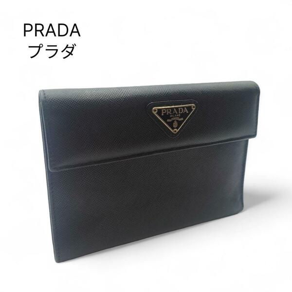 美品 PRADA プラダ 三角ロゴ 三つ折財布 レディース メンズ 黒 サフィアーノ ハイブランド 男女兼用
