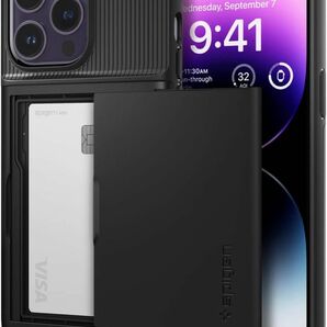 Spigen iPhone14ProMax ケース カード 手帳型 収納ケース ブラック