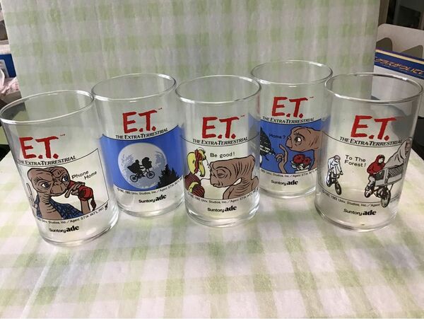 E.T.グラス☆ETグラス☆ETコップ☆5個セット☆サントリー☆昭和レトロ☆サントリーエード☆ 当時物