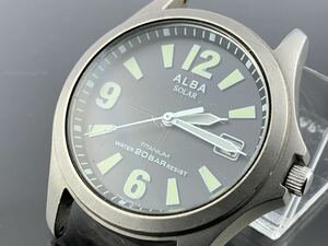 :[A1307] солнечный зарядка 1 иен ~* мужские наручные часы SEIKO Seiko Alba ALBA SOLAR titanium V145-0AN0 рабочий товар 