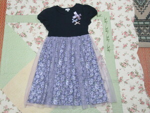  Kumikyoku anyFAM140cm темно-синий × цветочный принт chu-ru гонки короткий рукав платье * стоимость доставки 185 иен 