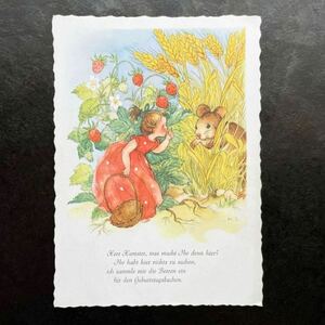 Margret Savelsberg * Германия Vintage открытка рождение праздник . день рождения кекс клубника девочка ребенок хомяк открытка с видом 