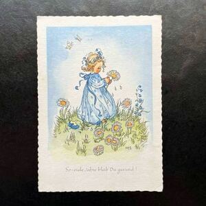 Margret Savelsberg * Германия Vintage открытка праздник ребенок девочка девушка лепесток предсказание цветок бабочка открытка с видом старый открытка 