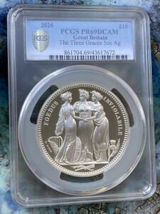 【5oz・PCGS69鑑定9枚】ロイヤルミント 2020 スリーグレイセス 5オンス銀貨 10ポンド シルバー プルーフコイン 英国 イギリス Three Graces