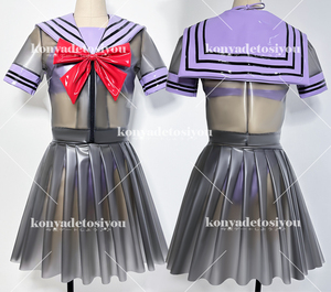 LJH23034 black & light purple L-XL super lustre skeske pretty sailor manner tops + pleated skirt cosplay JK uniform fancy dress change equipment Event costume 