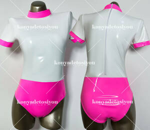 LJH23012 white & pink L-XL super lustre Leotard cosplay school swimsuit .. swimsuit school swimsuit gym uniform fancy dress change equipment Event costume 