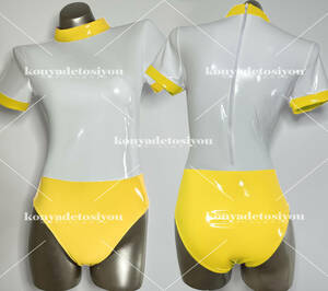 LJH23012 white & yellow L-XL super lustre Leotard cosplay school swimsuit .. swimsuit school swimsuit gym uniform fancy dress change equipment Event costume 