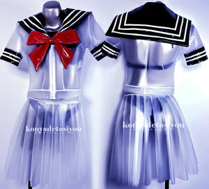 LJH23034 white & black L-XL super lustre skeske pretty sailor manner tops + pleated skirt cosplay JK uniform fancy dress female cabaret club employee Event costume 