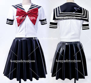 LJH23005 белый & чёрный супер глянец симпатичный sailor способ tops + юбка в складку костюмированная игра JK студент форма маскарадный костюм девушка из кабаре менять оборудование Event костюм 