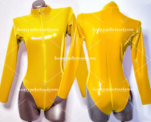 LJH24059 yellow L-XL super lustre 3 head fastener high leg Leotard body suit cosplay RQ race queen gym uniform fancy dress Event costume 