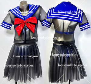 LJH23034 black & blue L-XL super lustre skeske pretty sailor manner tops + pleated skirt cosplay JK uniform fancy dress change equipment Event costume 