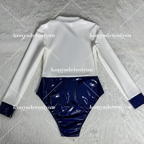 LJH24063紺L-XL 超光沢 美脚 バイカラー ハイレグレオタード コスプレ RQレースクイーン 体操服 キャンギャル 仮装 イベント コスチュームの画像5