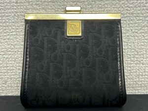 A1　Christian Dior　クリスチャンディオール　トロッター柄　がま口　財布　コインケース　ブラック　ゴールド金具　ブランド財布　