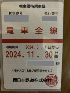 西日本鉄道 電車全線 株主優待乗車証　2024.11.30まで　送料込み　レターパックプラス