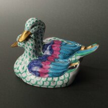 【深和】時代◆ヘレンド 陶磁器フィギュリン「Pair of Ducks（つがいのアヒル）」（西洋陶磁器 ハンガリー Fishnet 色絵 ハンドペイント）_画像2