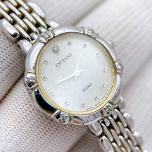 [ работа товар ] Seiko SEIKO Exceline EXCELINE женские наручные часы Stone оправа раунд 4N20-0640 нержавеющая сталь ремень работа 