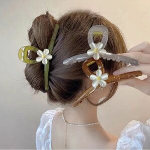 3個セット　フラワー　ヘアクリップ　ヘアアクセサリー　 バンスヘアクリップ 大きめ 韓国ファッション 