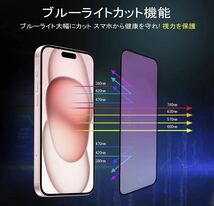iPhone 15 Pro Max ブルーライトカット 強化ガラスフィルム 6.7インチ 指紋付着防止 気泡防止 高透過率 液晶保護フィルム_画像3