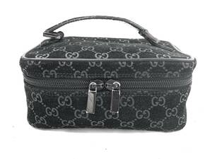 T05/263 GUCCI グッチ バニティバッグ バニティケース ポーチ 小物入れ ミニ ハンドバッグ トップハンドル GGモノグラム ブラック