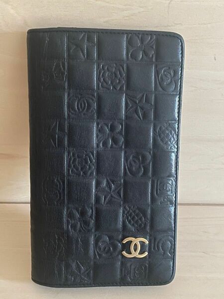 シャネル CHANEL レザー 長財布 ココマーク 小銭入れ ブラック アイコンライン 折り財布