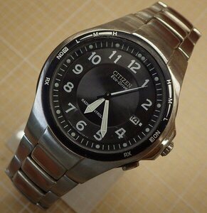 ★送料無料★CITIZEN Eco-Drive A411-T001521Y シチズン ソーラー電波時計 黒文字盤 メンズ★稼動品★バンドサイズ調整します★