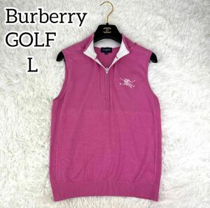 【極美品】Burberry GOLF バーバリーゴルフ　ハーフジップ　ノースリーブ　ピンク　ベスト　上品　高級感　ホース刺繍