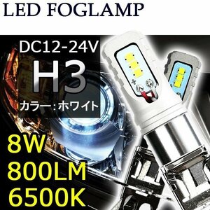 LEDフォグランプ H3 DC12V 8W 800ルーメン 6500K ホワイト ソールCSP Y19チップ 2本セット 30日保証[M便 0/1]