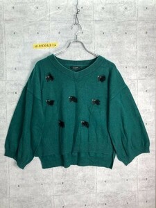 かわいい！W closet ダブルクローゼット 猫刺繍入 ビッグスリーブ ニットソー カットソー 薄手 セーター トップス カジュアル