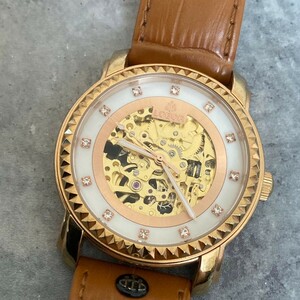 ◆稼働品◆美品◆ LOBOR ロバー LB1016-SM 自動巻き スケルトン 12P石付き メンズ腕時計　